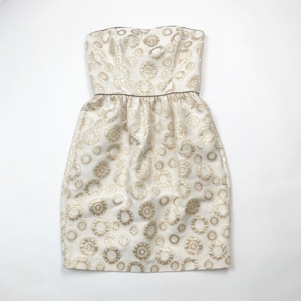 Corey Lynn Calter Womens Mini Dress Metallic Gold Size 6 Strapless Side Pocket - Picture 1 of 10